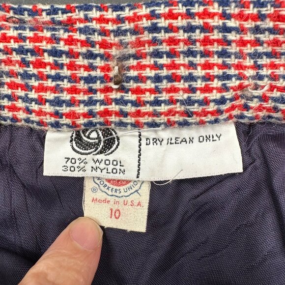 Vintage Skirt Wool Blend Size 10 Red Navy Blue Evan Picone USA 1970s Union Made - Picture 5 of 9